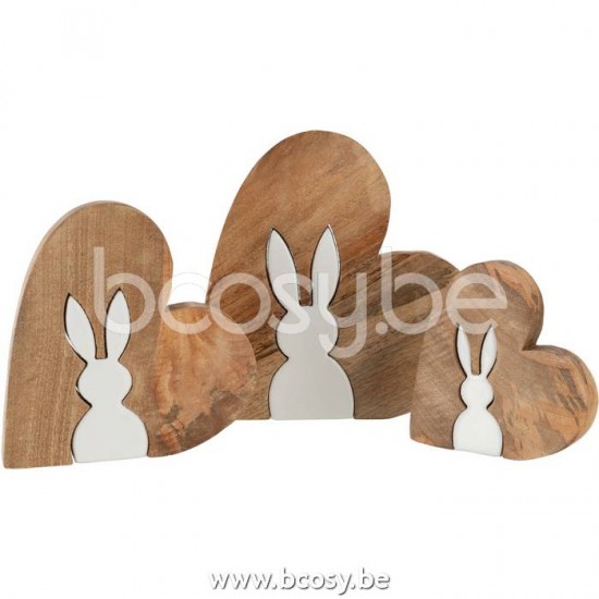 animal animaux statuettes Jolipa J Line Jline Silhouette Lapin Puzzle Dans Coeur Bois De Manguier Naturel Blanc Large