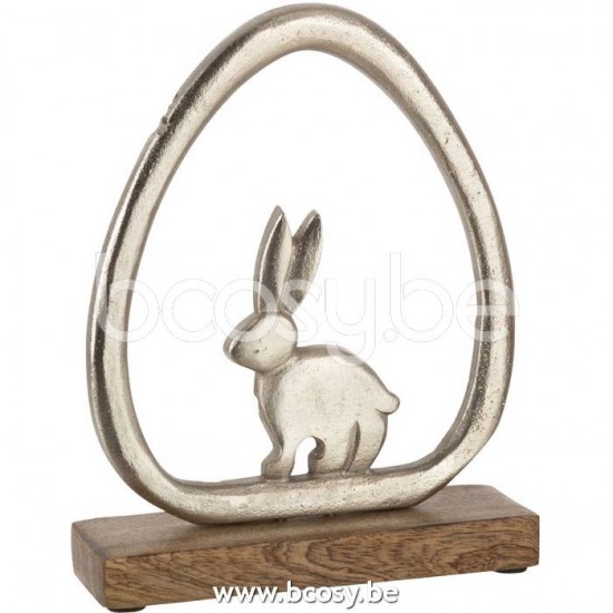 J Line 20943 Konijn Ei Mango Hout Ijzer Zilver Naturel L16xB3xH205 cm dieren