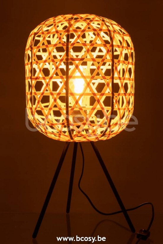 Éclairage Armatures Luminaires D'intérieur Pieds De Lampe Avec Abat Jour Lampes De Table Jolipa J Line Jline Lampe Trepied Ronde Bambou Metal Naturel Noir