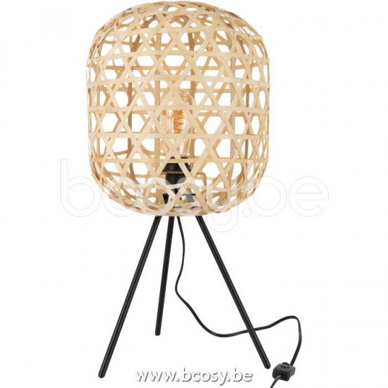 J Line 20970 Tafellamp Tripod Rond Bamboe Metaal Naturel Zwart L29xB29xH60 cm Tafellampen Leeslichten Leeslampen Binnenverlichting