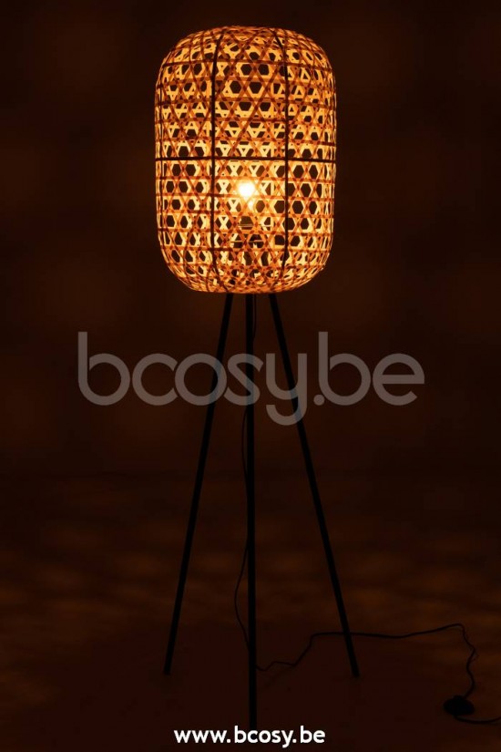 Lampadaires Lampes Raides Debouts Sur Pied De Sol Jolipa J Line Jline Lampe Trepied Ronde Bambou Metal Naturel Noir