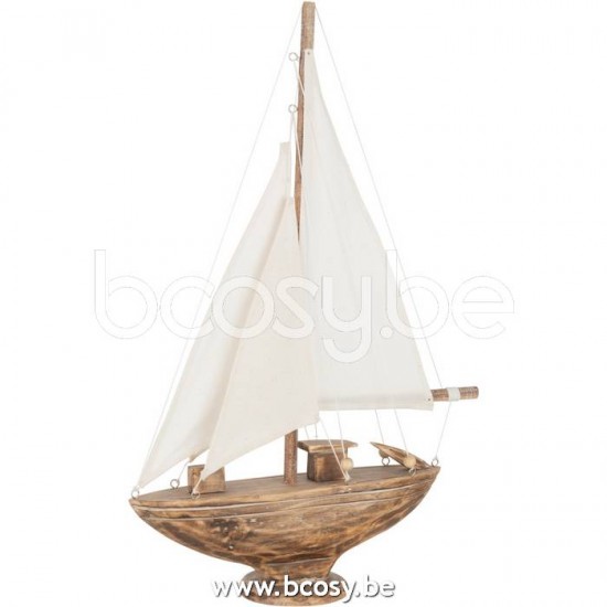 J Line 21042 Zeilboot Noa Alabasia Hout Bruin Medium L30xB10xH40 cm zeilboten zeilbootjes