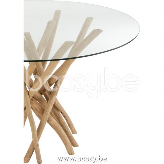 J Line Jline Jolipa 21111 Eettafel Takken Rond Teak Hout Naturel Glas