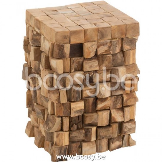 J Line 21118 Bijzettafel Krukje Stukken Teak Hout Naturel Small L30xB30xH45 cm salontafels bijzettafels koffietafels