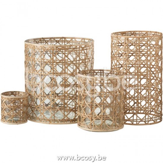 J Line Jline Jolipa 21379 Windlicht Candice Breed Glas Riet Naturel