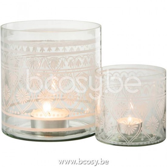 J Line Jline Hurricane Pattern Glass Transparent White Large tea lights holders