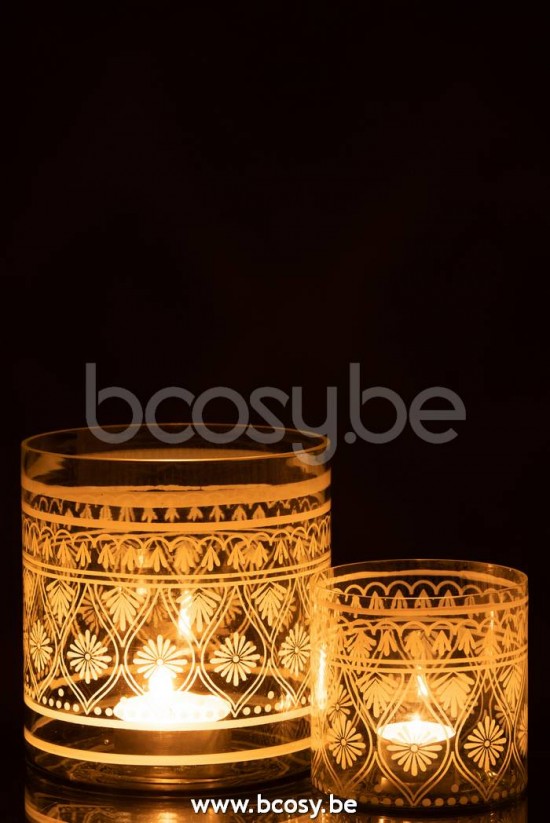 J Line Jline Windlicht Muster Glas Transparent Weiß Large t lichthalter teelichtleuchter teelichte