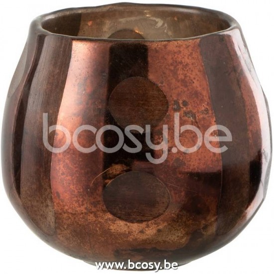 J Line 21394 Theelichthouder Coconut Glas Bruin L9xB9xH10 cm T theelichten theelichthouders