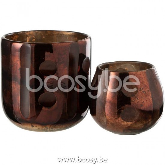 J Line Jline Jolipa 21395 Theelichthouder Coconut Cylinder Glas Bruin