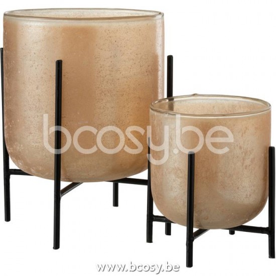 J Line Jline Jolipa 21397 Windlicht Astor Op Voet Glas Metaal Amber Large