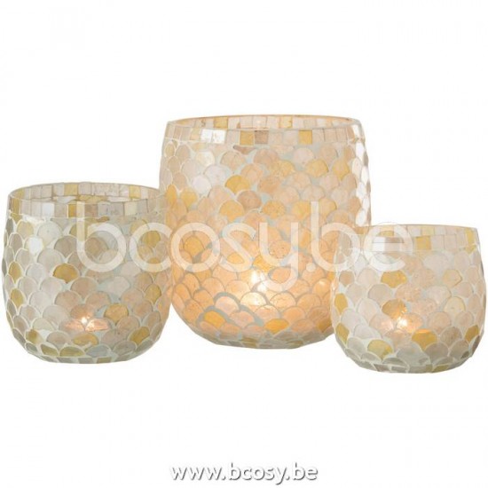 J Line Jline Hurricane Mosaic Glass White Light Yellow Large tea lights holders