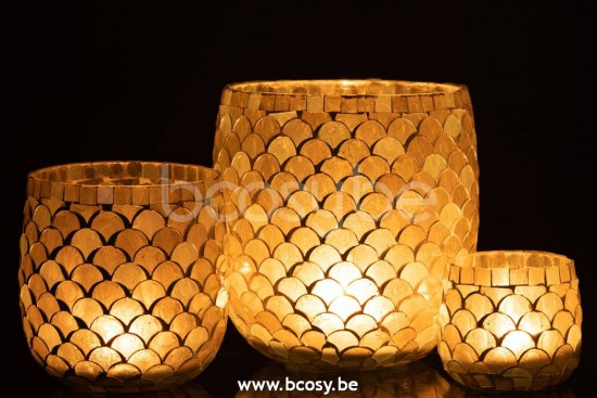 J Line Jline Windlicht Mosaik Glas Weiß Hell Gelb Large t lichthalter teelichtleuchter teelichte