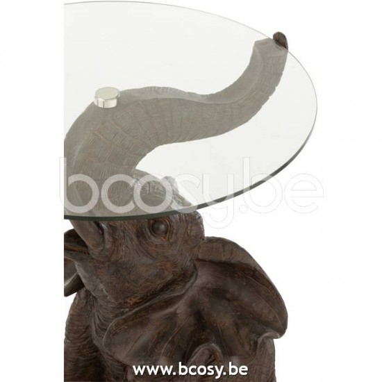 tables d appoint bouts de canapé Jolipa J Line Jline Table Elephant Resine Verre Marron Fonce
