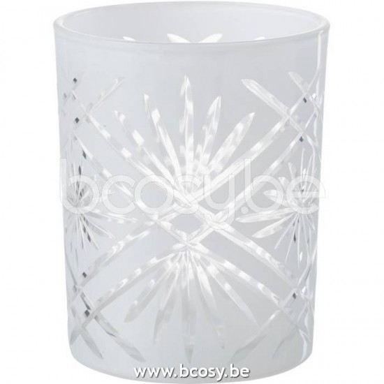 J Line 21787 Windlicht Santorini Glas Wit Medium L10xB10xH13 cm T theelichten theelichthouders