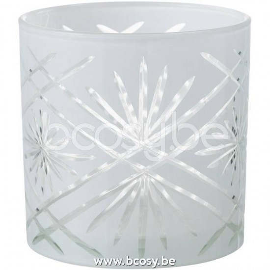 J Line 21788 Windlicht Santorini Glas Wit Large L15xB15xH15 cm T theelichten theelichthouders