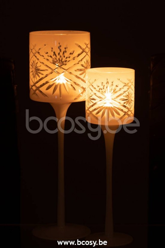 J Line Jline Teelichthalter Auf Fuß Santorini Glas Weiß Large t lichthalter teelichtleuchter teelichte