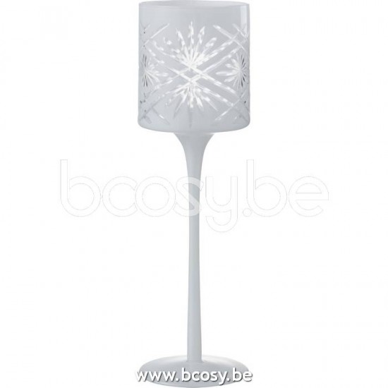 J Line 21790 Theelichthouder Op Voet Santorini Glas Wit Large L9xB9xH30 cm T theelichten theelichthouders