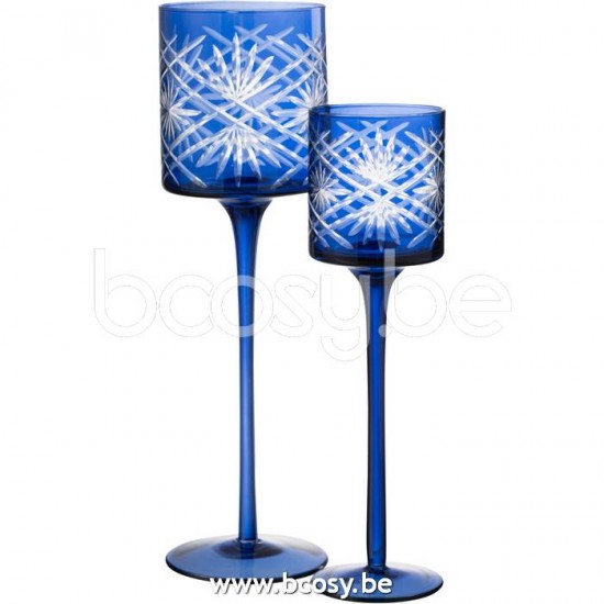 J Line Jline Jolipa 21795 Theelichthouder Op Voet Santorini Glas Blauw Large