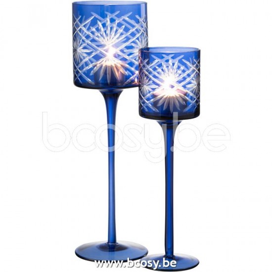 J Line Jline Tealight Holder On Foot Santorini Glass Blue Large tea lights holders