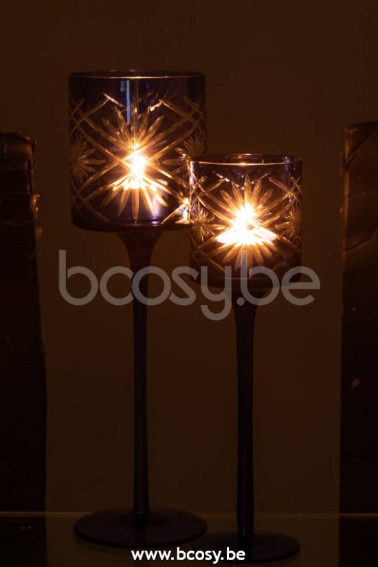 J Line Jline Teelichthalter Auf Fuß Santorini Glas Blau Large t lichthalter teelichtleuchter teelichte