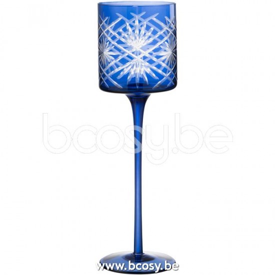 J Line 21795 Theelichthouder Op Voet Santorini Glas Blauw Large L9xB9xH30 cm T theelichten theelichthouders