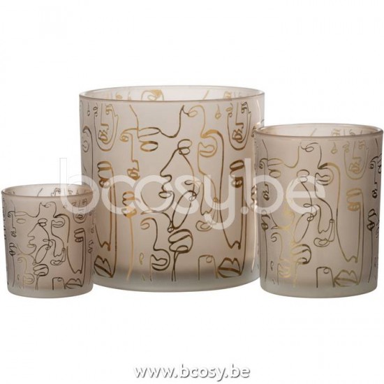 J Line Jline Jolipa 21798 Windlicht Happy Faces Glas Beige Large