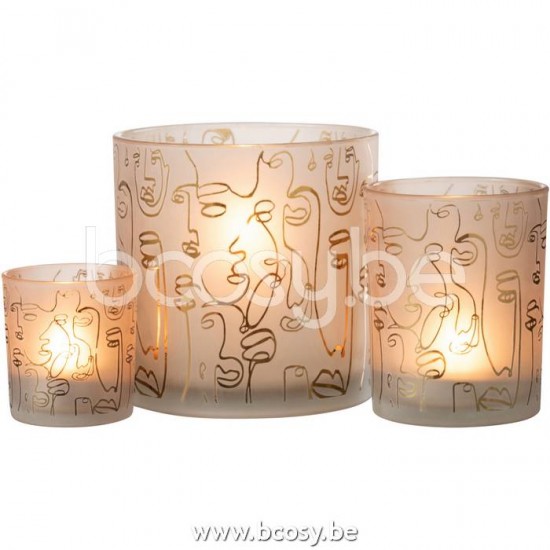 J Line Jline Hurricane Happy Faces Glass Beige Large tea lights holders