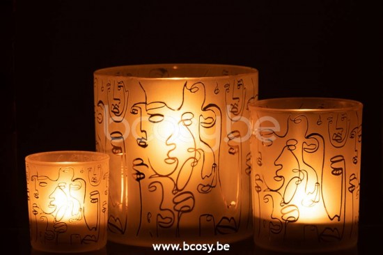 J Line Jline Windlicht Happy Faces Glas Beige Large t lichthalter teelichtleuchter teelichte