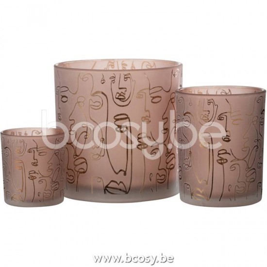 J Line Jline Jolipa 21801 Windlicht Happy Faces Glas Terracotta Large