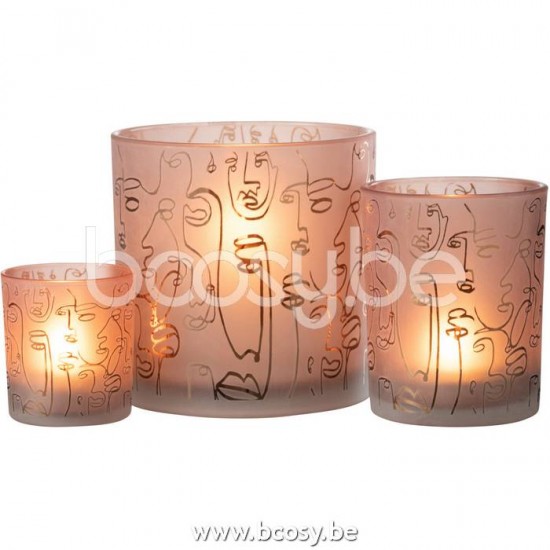 J Line Jline Hurricane Happy Faces Glass Terracotta Large tea lights holders