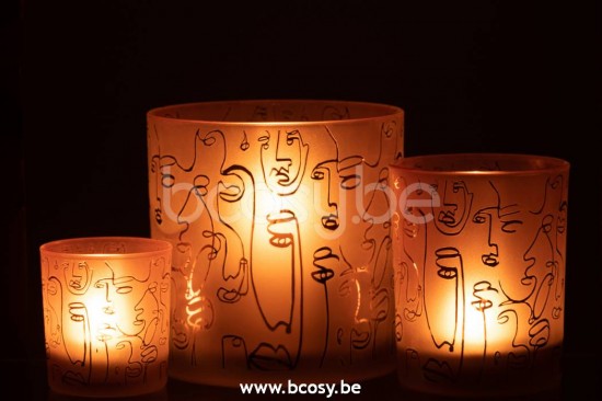J Line Jline Windlicht Happy Faces Glas Terracotta Large t lichthalter teelichtleuchter teelichte