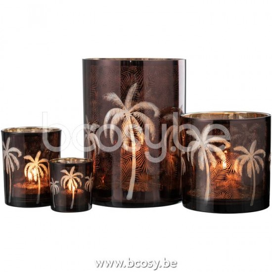 J Line Jline Hurricane Palm Tree Glass Brown Xlarge tea lights holders