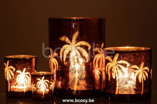 J Line Jline Windlicht Palmblätter Glas Braun Extra Large t lichthalter teelichtleuchter teelichte