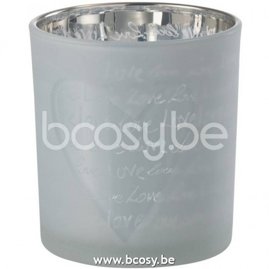 J Line 21806 Theelichthouder Love Glas Wit Small L7xB7xH8 cm T theelichten theelichthouders