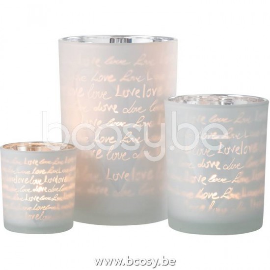 J Line Jline Hurricane Love Glass White Large tea lights holders