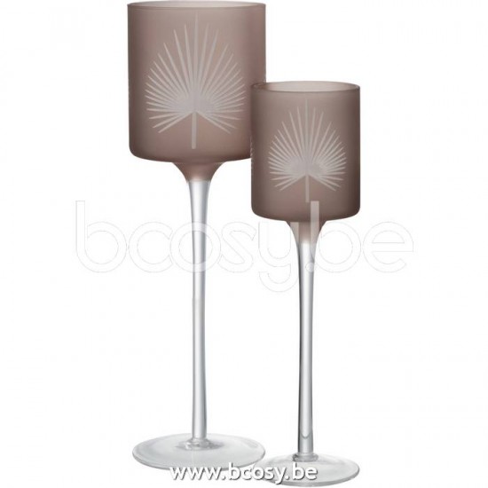 J Line Jline Jolipa 21822 Theelichthouder Op Voet Palmblad Glas Beige Large