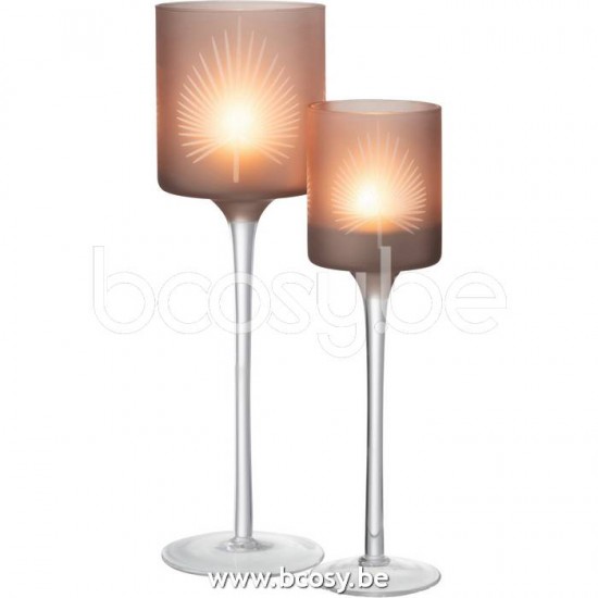 J Line Jline Tealight Holder On Foot Palm Leaf Glass Beige Large tea lights holders