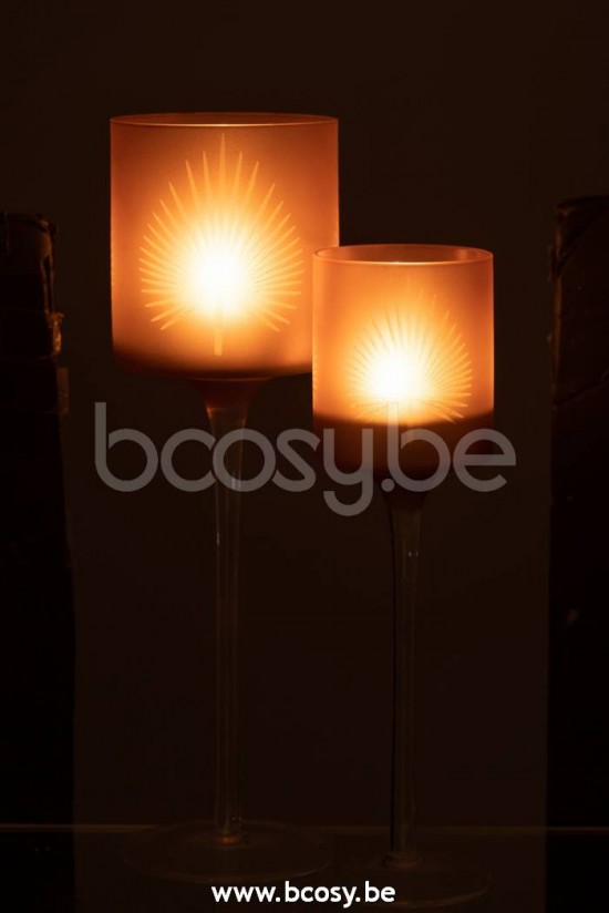 J Line Jline Teelichthalter Auf Fuß Palmblätter Glas Beige Large t lichthalter teelichtleuchter teelichte