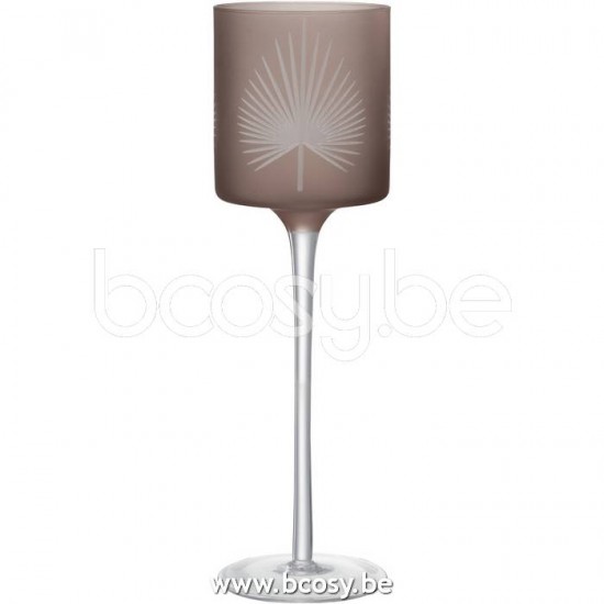 J Line 21822 Theelichthouder Op Voet Palmblad Glas Beige Large L9xB9xH30 cm T theelichten theelichthouders