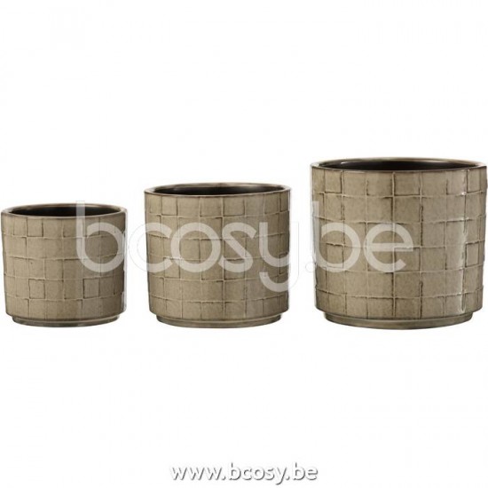 cachepots de fleur Jolipa J Line Jline Cachepot Carre Ceramique Beige Gris Large