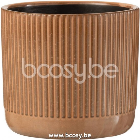 J Line 22729 Bloempot Lijn Keramiek Oranje Beige Medium L14xB14xH13 cm bloempotten bloemvaas bloemvazen bloemenvaas bloemenvazen siervaas siervazen bloempotjes