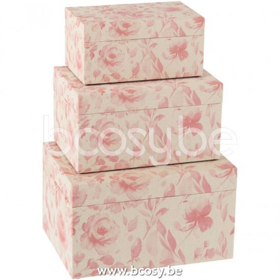 boites Jolipa J Line Jline Set De 3 Boites A Motifs Roses Mdf Blanc Rose