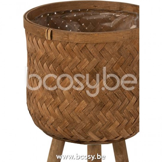 J Line Jline Jolipa 23234 Set Van Drie Bloempothouders Drie Poten Bamboe Plastiek Naturel