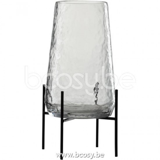 J Line 23300 Vaas Op Voet Oneffen Glas Transparant Zwart Large L19xB19xH32 cm bloemvaas bloemenvaas siervaas bloemvazen bloemenvazen siervazen op voet sur pied on base auf fu