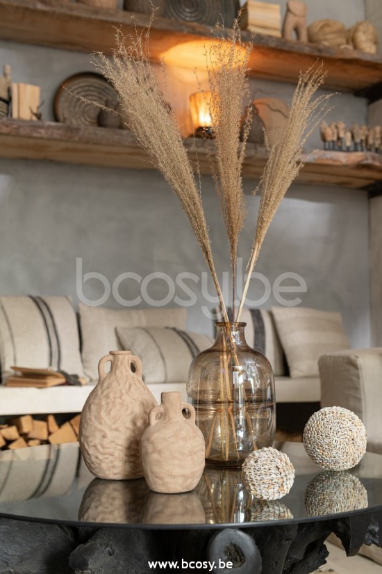 J Line Jline Vaso Rotondo Strie Vetro Ambra Large Jarron Redondo Crestas Cristal Ambar Large