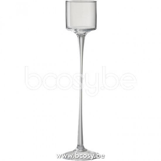 J Line 23344 Windlicht Op Voet Glas Transparant Large L11xB11xH42 cm T theelichten theelichthouders