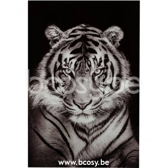 J Line 23541 Wanddeco Tijger Getemperd Glas Zwart Wit L100xB2xH150 cm muurkaders