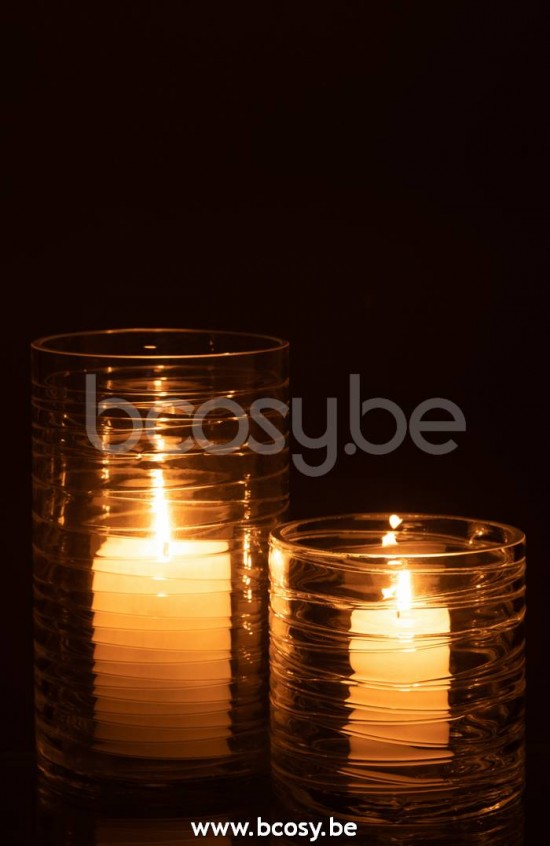 J Line Jline Windlicht Streifen Glas Transparent Large lanternen