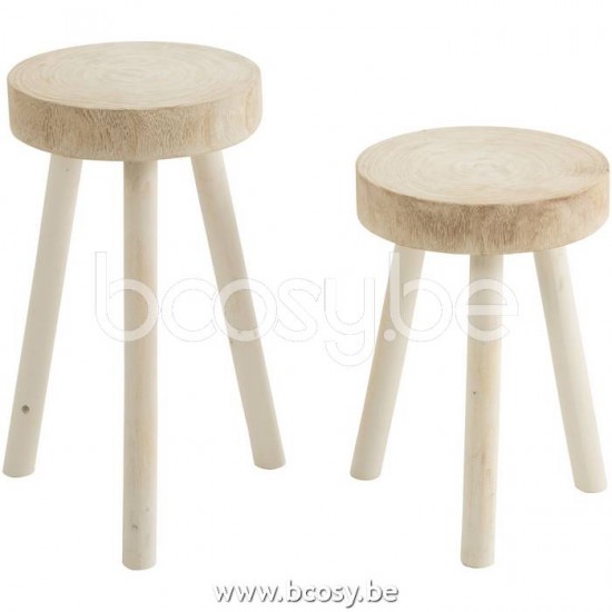 tabourets ronds Jolipa J Line Jline Set De 2 Tabourets Paulownia Bois Blanc