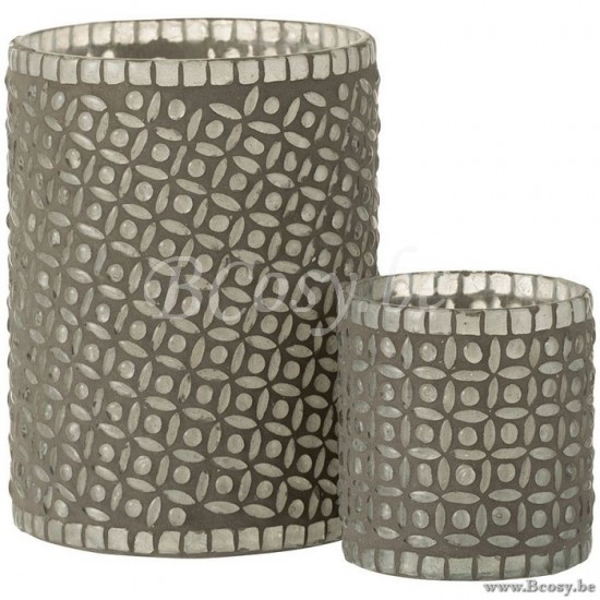 J Line Jline Windlicht Patroon Glas Grijs